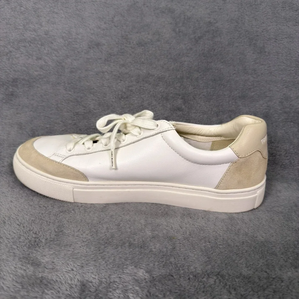 TORY BURCH Bari Nappa Color Block Sneaker White Beige Leather & Suede Size 10 M